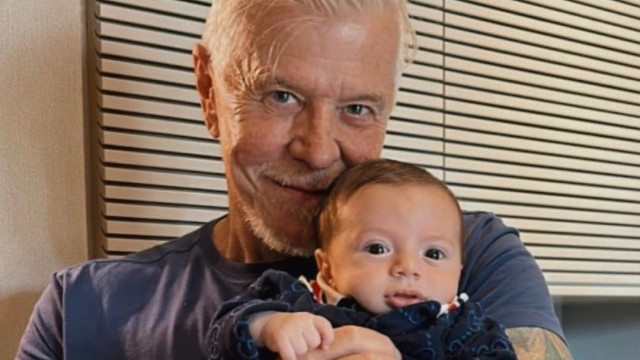 Miguel Falabella conhece o bebê de Cláudia Raia e se rende a tanta fofura