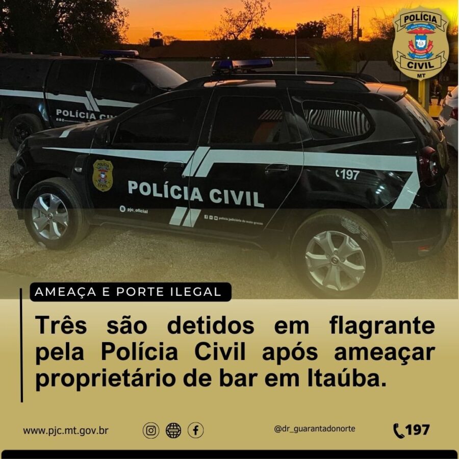 Itaúba: Três são detidos em flagrante pela Polícia Civil após ameaçar proprietário de bar