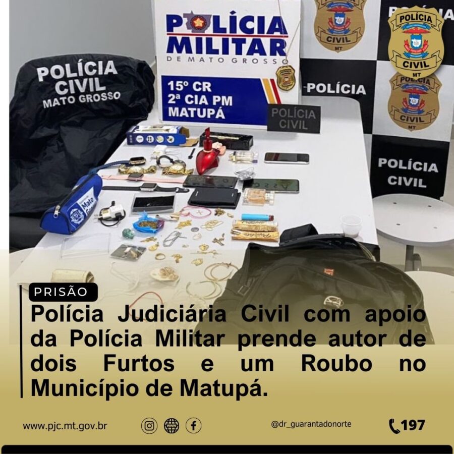Matupá: Autor de furtos e roubo à residência é preso em flagrante