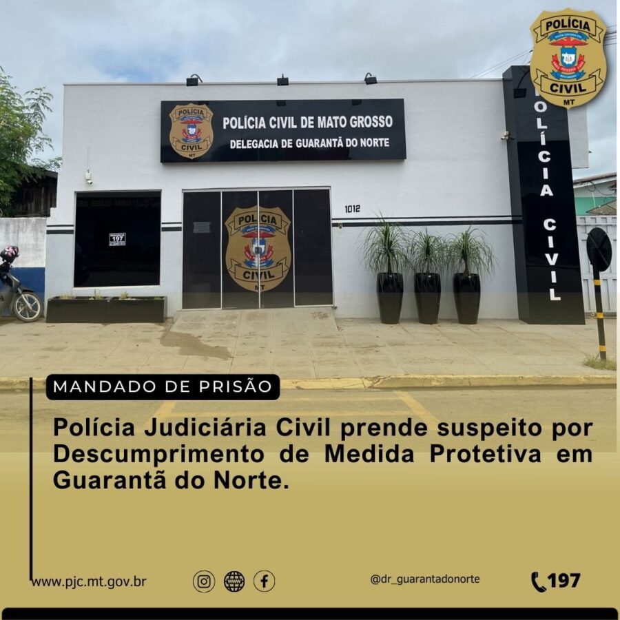 Guarantã: Polícia Judiciária Civil prende suspeito por descumprimento de Medida Protetiva
