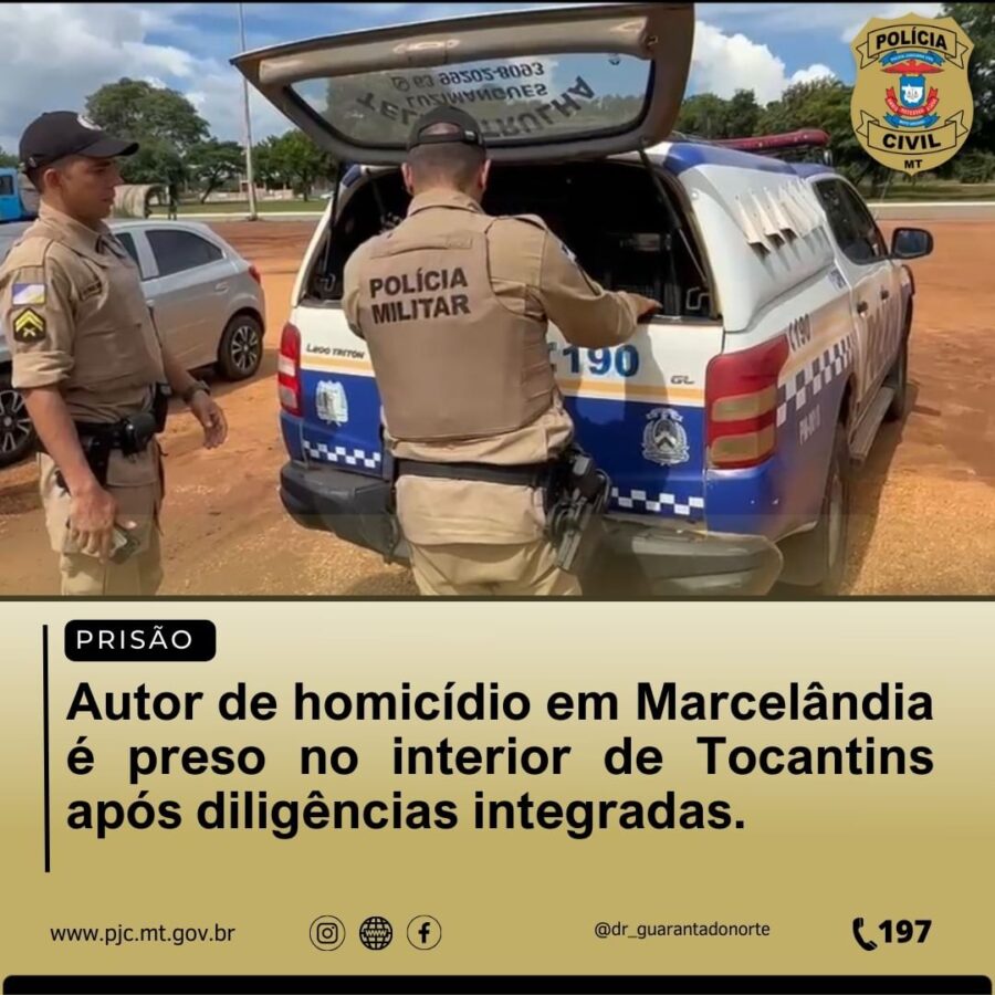 Autor de homicídio em Marcelândia é preso no interior do Tocantins após diligências integradas