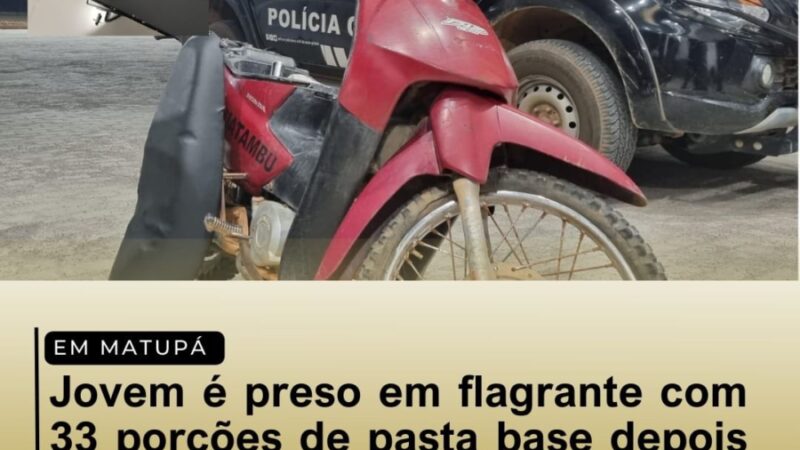 Matupá: Jovem é preso em flagrante com 33 porções de pasta base após fugir de abordagem policial