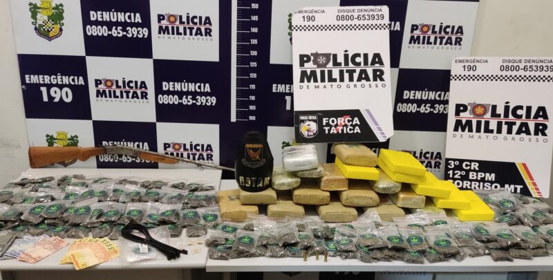 Polícia Militar de Sorriso prende dois homens por tráfico de drogas e posse ilegal de arma de fogo durante Operação Vitae