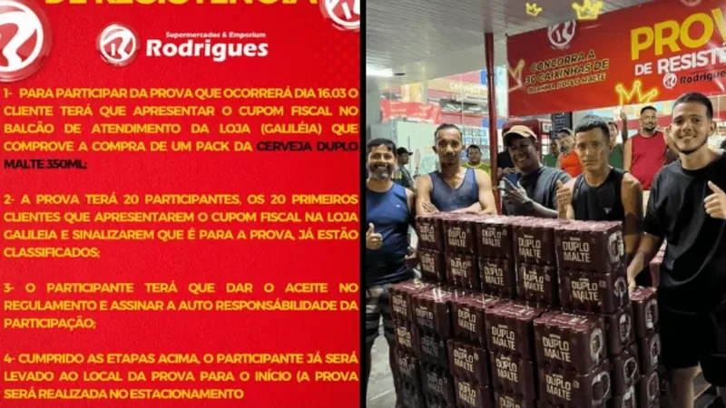 Supermercado promove prova de resistência para dar cerveja de graça em Manaus