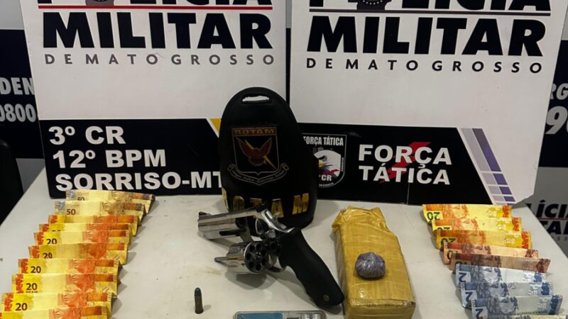 Equipe da Rotam apreende arma de grosso calibre, drogas e prende suspeito em Sorriso