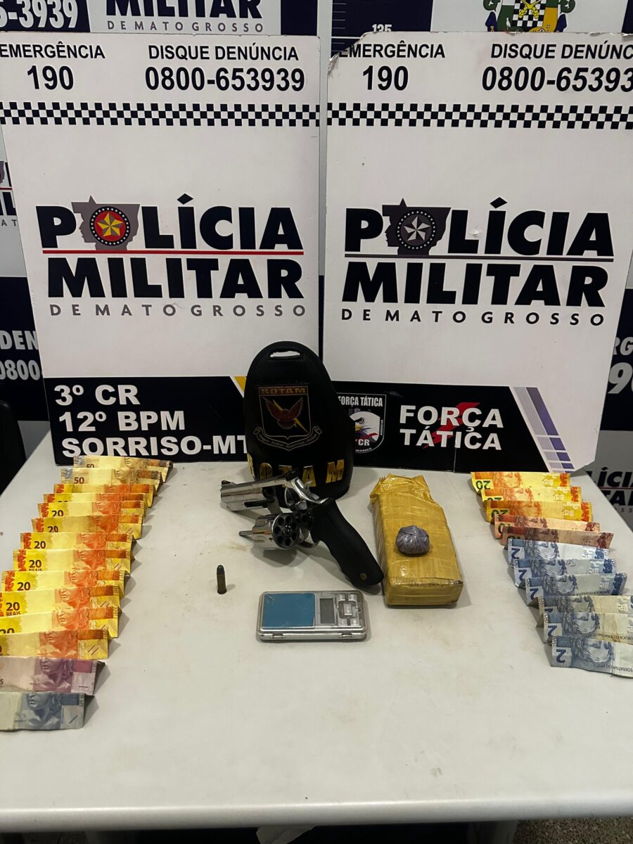 Equipe da Rotam apreende arma de grosso calibre, drogas e prende suspeito em Sorriso