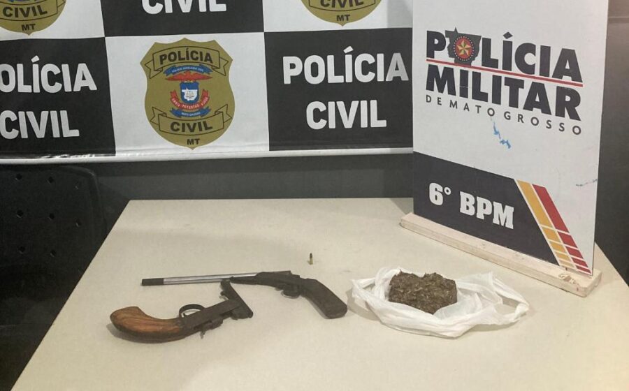 Prisão em flagrante por porte ilegal de arma de fogo e tráfico de drogas em Cáceres