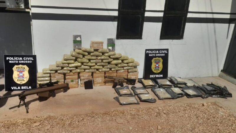 Polícia apreende armas de grosso calibre e entorpecentes em operação na fronteira de Vila Bela da Santíssima Trindade