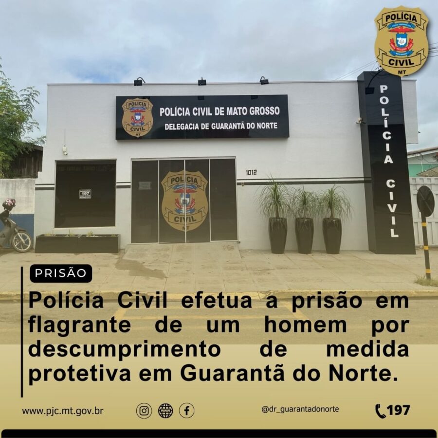 Polícia Civil prende homem em flagrante por descumprimento de medida protetiva em Guarantã do Norte