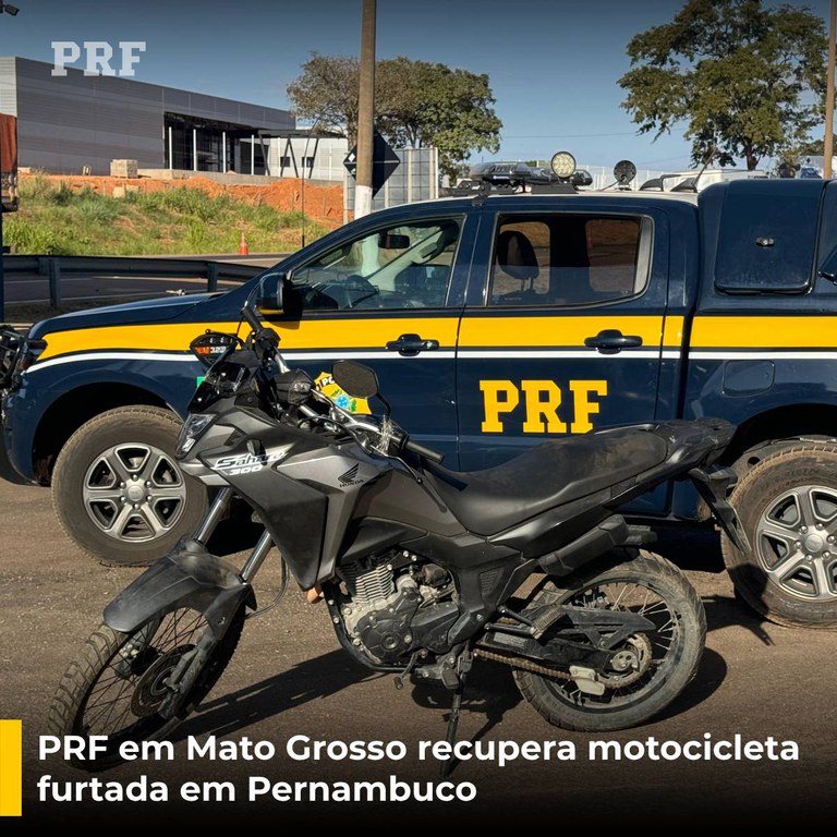 PRF recupera motocicleta furtada em Recife durante fiscalização em Rondonópolis