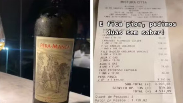 Amigos surpresos com valor do jantar; vinho custava R$1.650 e não R$165