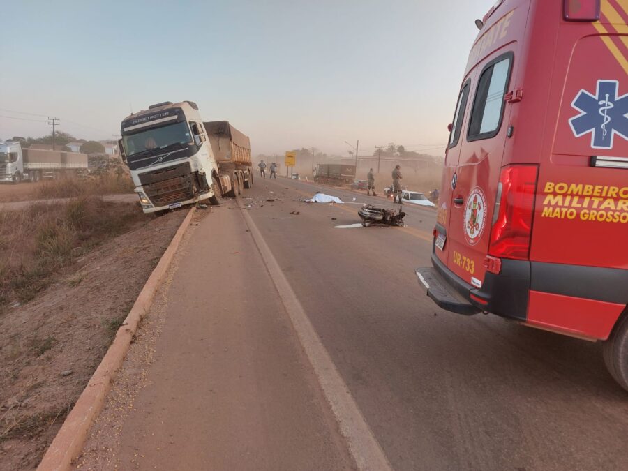 Acidente fatal na BR-163: Colisão entre moto e carreta deixa um morto em Guarantã do Norte