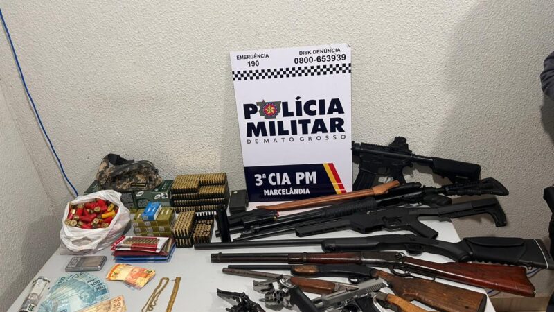 Marcelândia: Polícia Militar desmantela quadrilha de facção criminosa e apreende grande arsenal de armas e cigarros ilegais