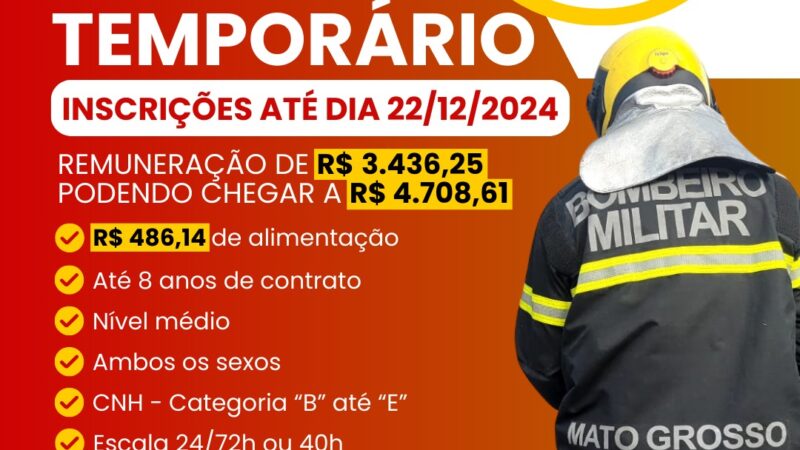 Prazo de inscrição para o Processo Seletivo do Corpo de Bombeiros de Mato Grosso é prorrogado até 22 de dezembro