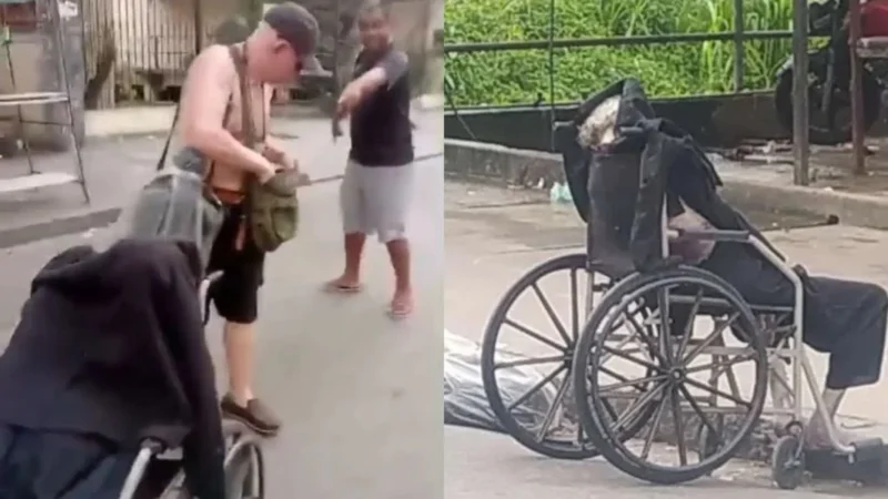 Filho carrega corpo da mãe morta em cadeira de rodas por ruas do Rio