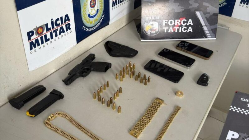 Força Tática prende homem com arma de fogo e munições em Cuiabá; Suspeito estava transitando com a arma em um veículo BMW