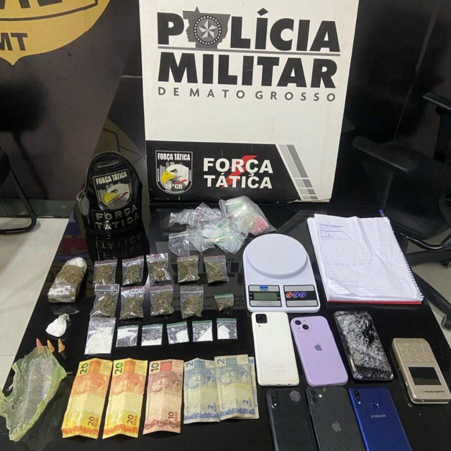 Força Tática conduz quatro suspeitos por tráfico de drogas em Nova Mutum: Entre os detidos estão um pai e dois filhos; porções de maconha e cocaína foram apreendidas