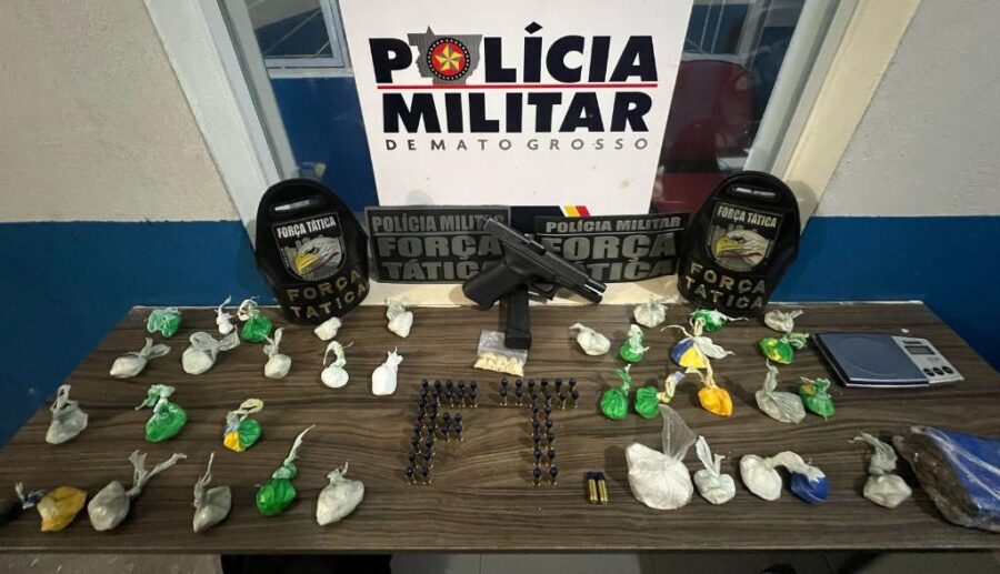 Força Tática prende faccionados com arma de fogo, munições e drogas em Lucas do Rio Verde