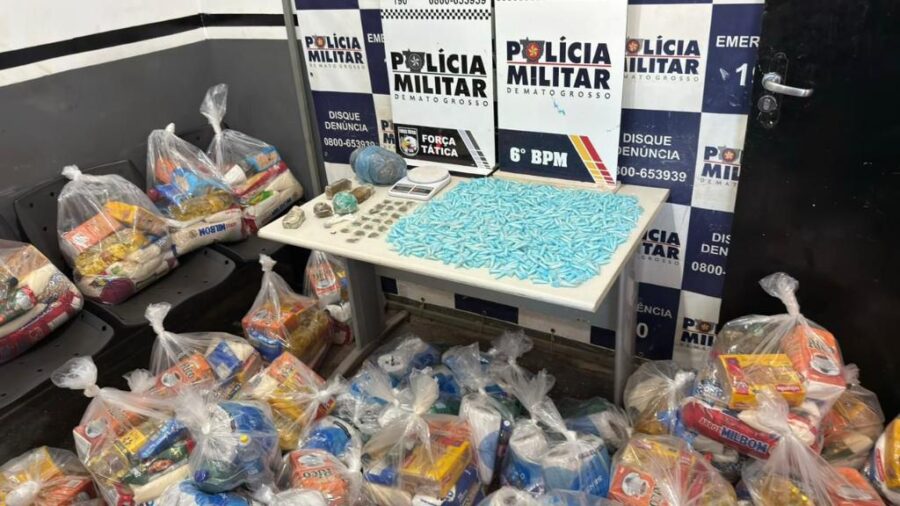 PM apreende mil porções de drogas e cestas básicas de facção criminosa em Cáceres