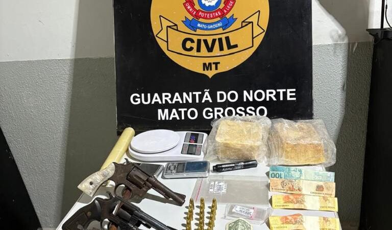 Polícia Civil prende dupla por tráfico de drogas e apreende armas em Guarantã do Norte