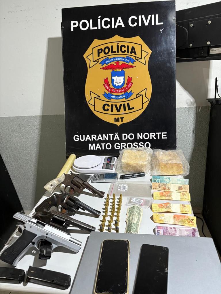 Polícia Civil prende dupla por tráfico de drogas e apreende armas em Guarantã do Norte