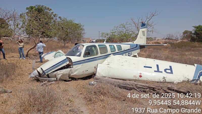 Avião de pequeno porte cai em Guarantã do Norte; três pessoas ficam feridas