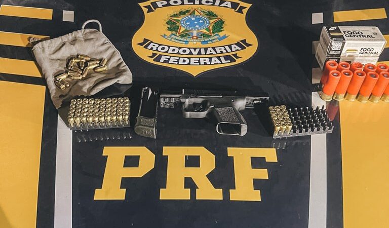 PRF apreende pistola, munições e drogas em abordagem na BR-163 em Guarantã do Norte