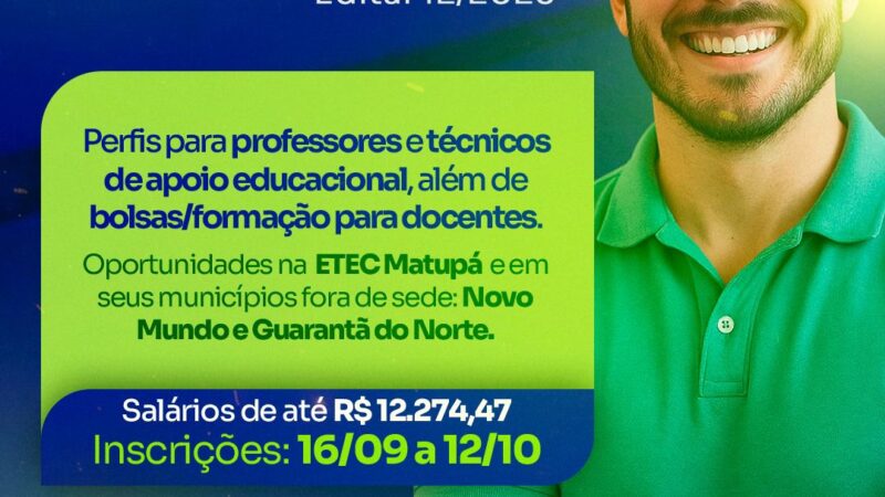 Seciteci está com processo seletivo para professores e técnicos; até dia 12 de outubro, inscrições abertas para o norte de MT