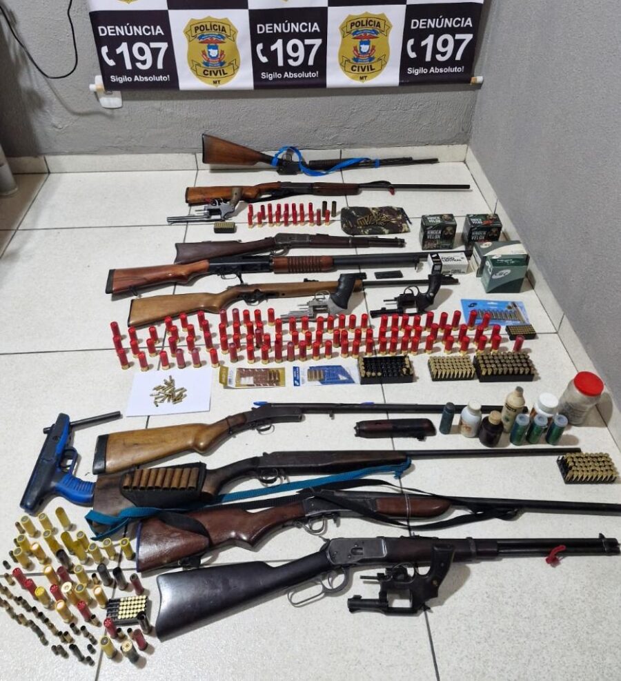 Polícia Civil apreende 14 armas e prende três pessoas em operação contra homicídio em Nova Canaã do Norte