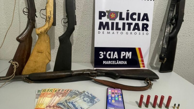 PM fecha ponto de tráfico e apreende arsenal em chácara de Marcelândia