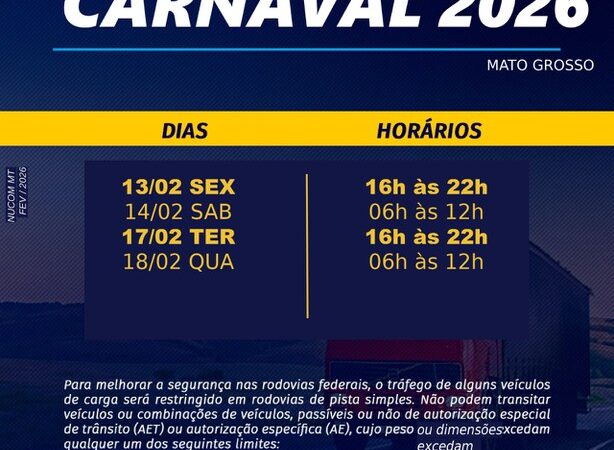 PRF lança Operação Carnaval 2026 e intensifica combate à embriaguez nas rodovias de MT