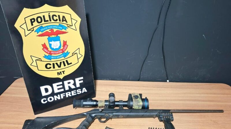 Polícia Civil encontra rifle com munições e luneta térmica escondidos na zona rural de Confresa