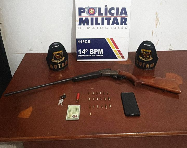 Rotam prende homem por porte ilegal de arma e apreende espingarda em Primavera do Leste
