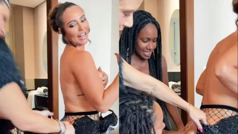 ‘Air bag disparou’: Paolla mostra perrengue para fechar zíper no bumbum