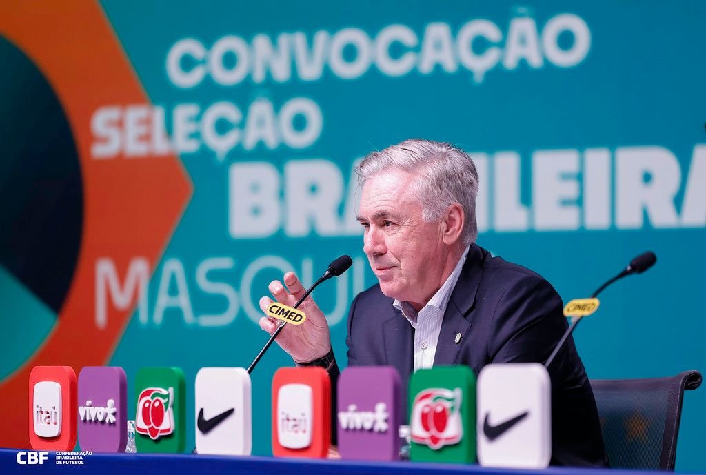 Ancelotti anuncia última convocação do Brasil antes da Copa para amistosos contra França e Croácia