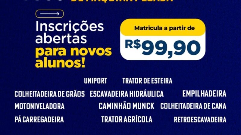 Cursos de Máquinas Pesadas chegam a Guarantã do Norte e Peixoto de Azevedo com inscrições abertas