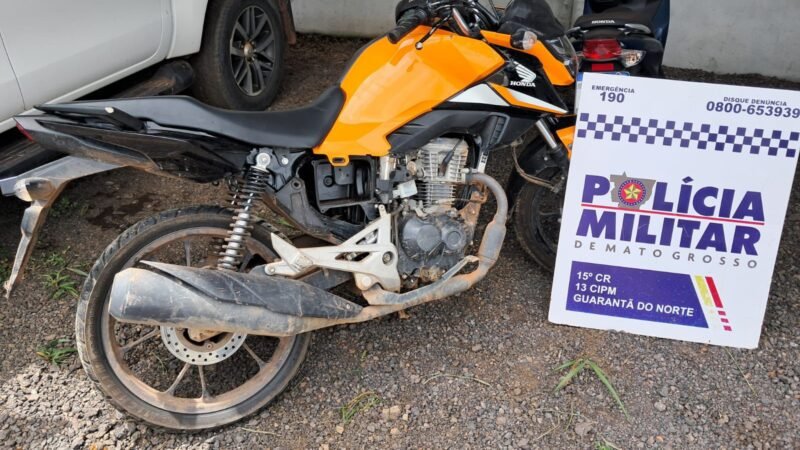 Moto roubada é encontrada abandonada e recuperada pela PM em Guarantã do Norte