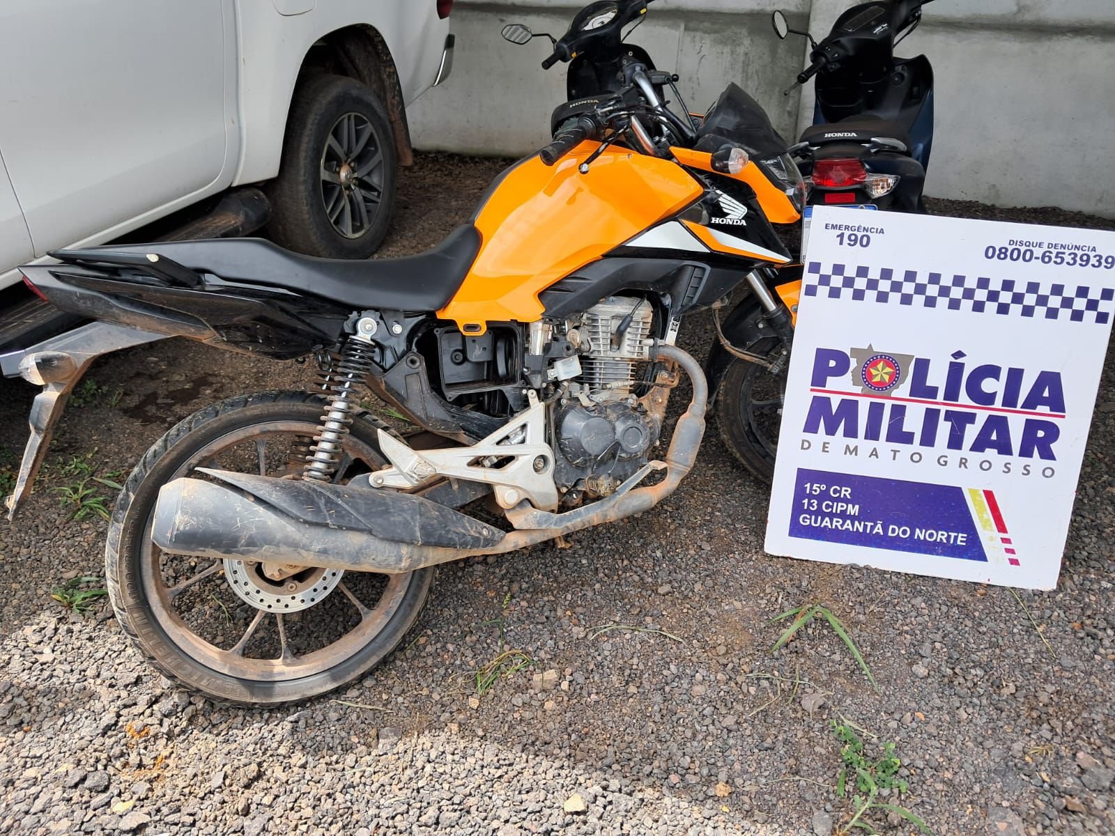 Moto roubada é encontrada abandonada e recuperada pela PM em Guarantã do Norte