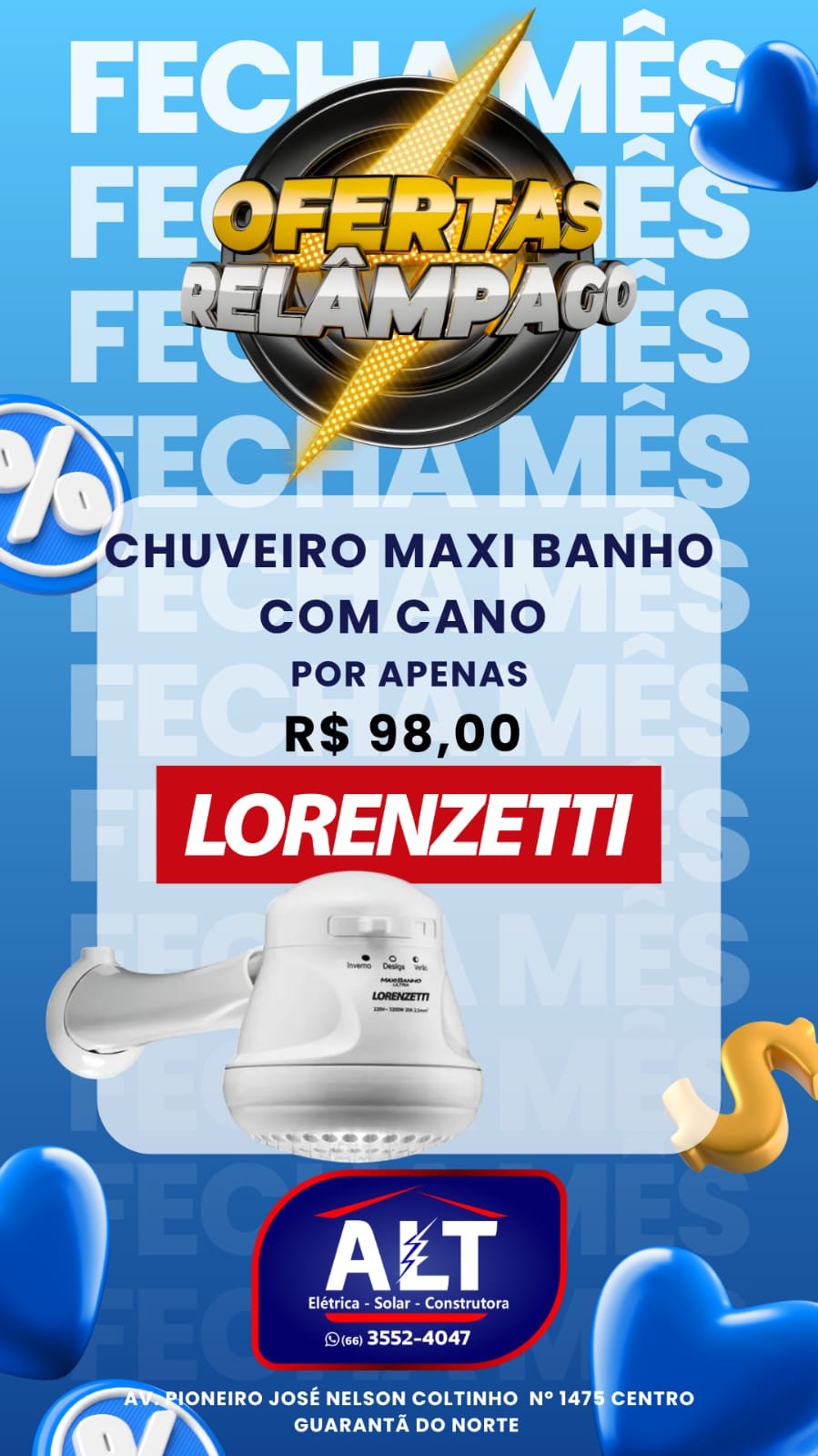 Fechamento de mês com ofertas relâmpago é na ALT – Elétrica – Solar – Construtora