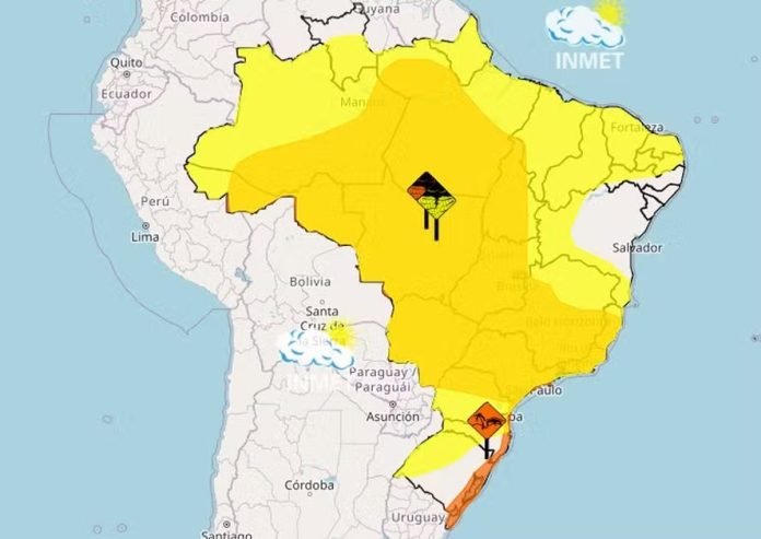 Frente fria provoca temporais no Sudeste e Centro-Oeste a partir desta segunda