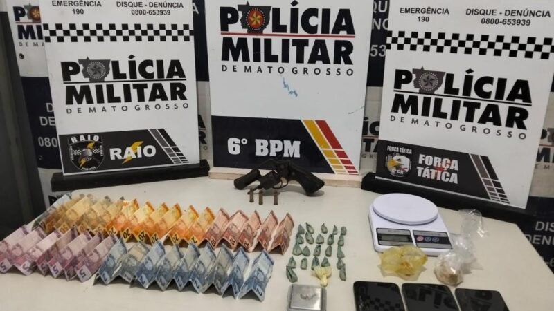 Boca de fumo é desmantelada em MT: arma, drogas e menor apreendida em ação da PM