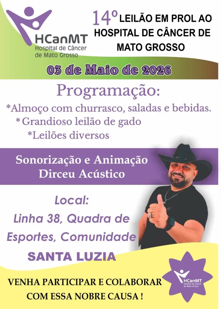 Vem aí o leilão em prol do hospital de câncer de Mato Grosso; venha colaborar