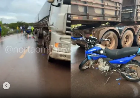 Acidente grave entre moto e carreta bloqueia BR-163 e causa quilômetros de congestionamento entre Matupá e Peixoto de Azevedo