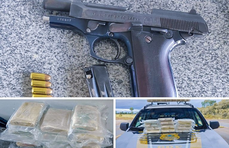 Mala com droga abandonada e arma escondida em ônibus acabam em apreensões da PRF