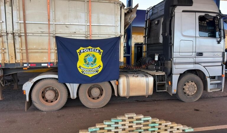 Caminhão levava mais de 60 kg de droga escondida e motorista acaba preso após abordagem surpreendente