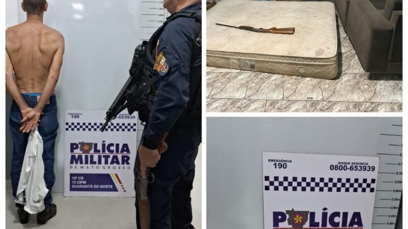 Ação rápida evita tragédia e termina com prisão após ameaças e arma pronta para uso em Guarantã do Norte