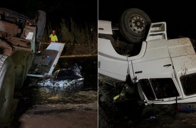 Motorista morre preso nas ferragens após carreta tombar em MT