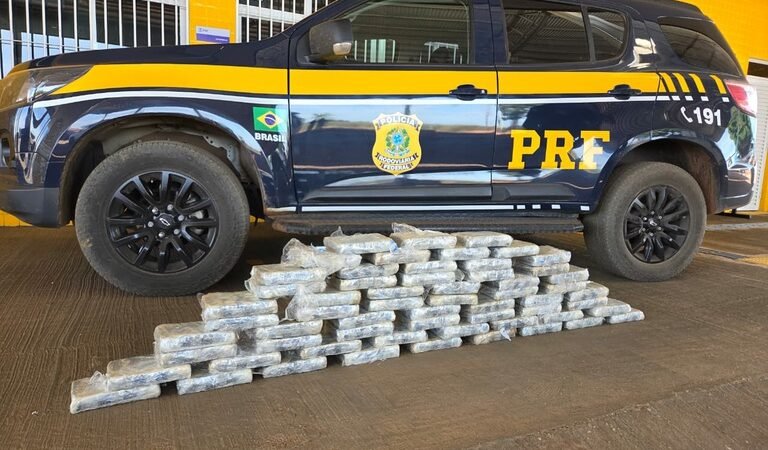 PRF encontra 60 tabletes de droga escondidos em carga de madeira e motorista tenta fugir