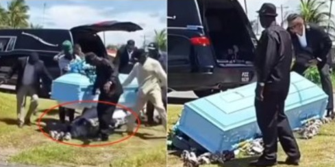 Fundo de caixão se rompe, e cadáver cai no chão durante enterro