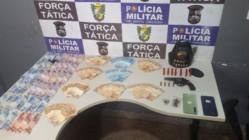 Suspeito tenta fugir da PM, mas acaba preso com arma, drogas e mais de R$ 9 mil em dinheiro